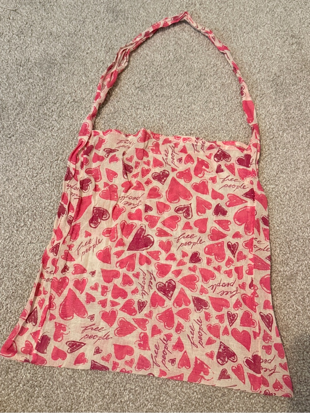 Free People Tote Bag Womens Pink Heart Print Gauze Reusable Shopper Boho Handbag